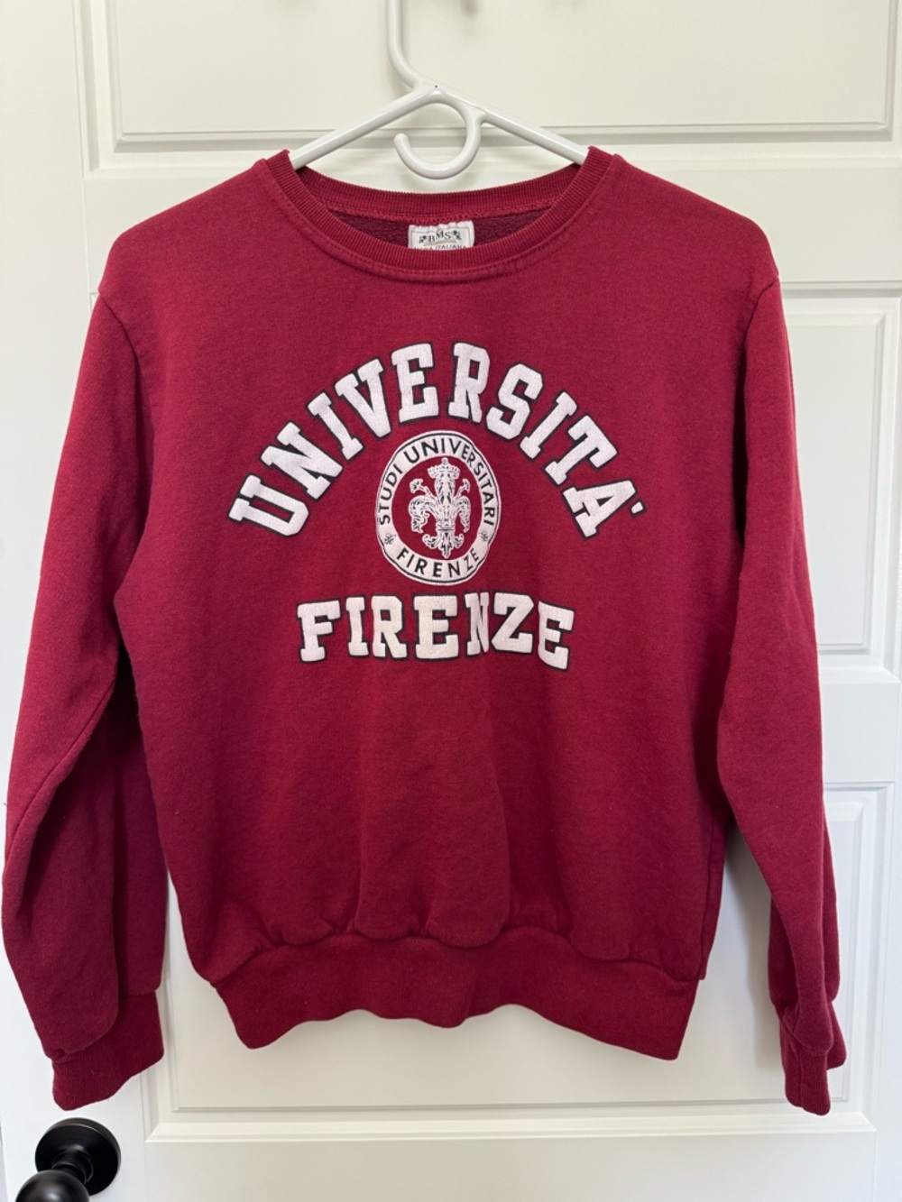 VINTAGE Universita Firenze Sweatshirt, Made in Italy, Dark Red, Size M